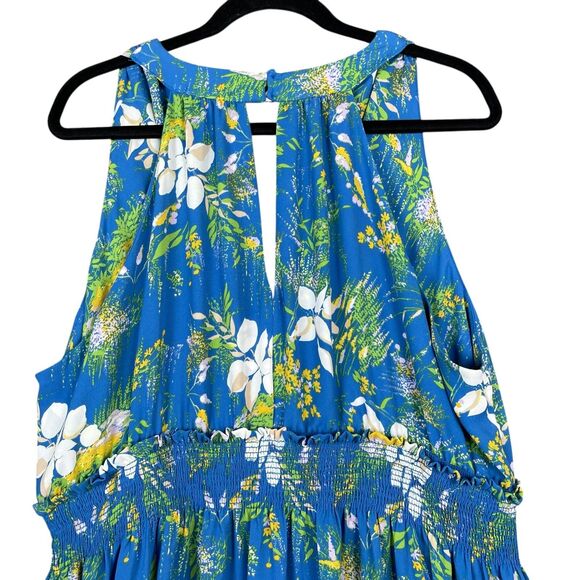 Halogen Women's Maxi Dress Plus Size 2X Blue Floral Faux Wrap Sleeveless V Neck - Picture 6 of 11
